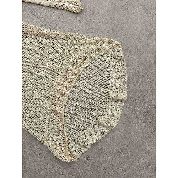 Cream crochet top high low bell sleeve small M women hippie boho indie open knit - Picture 4 of 5